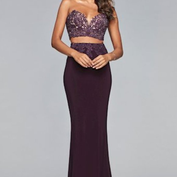 Faviana Plum Jersey Two-Piece Dress